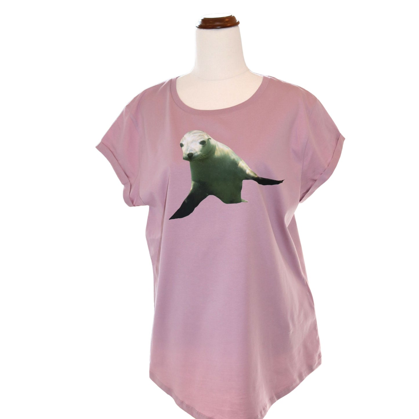 Ladies T Shirt - Sea lion Play on Dusty Pink