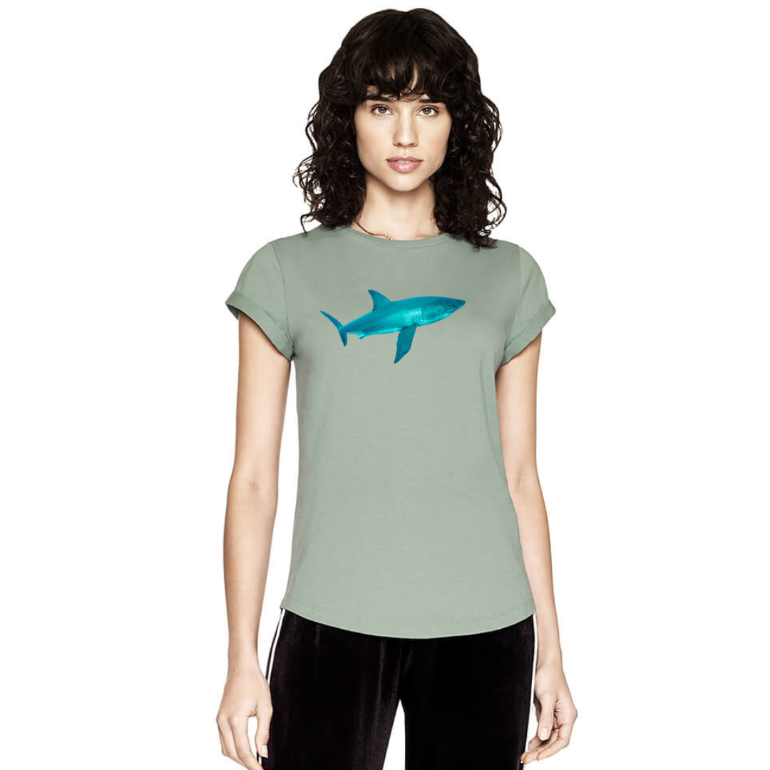 Ladies T Shirt - Shark on Sage Green