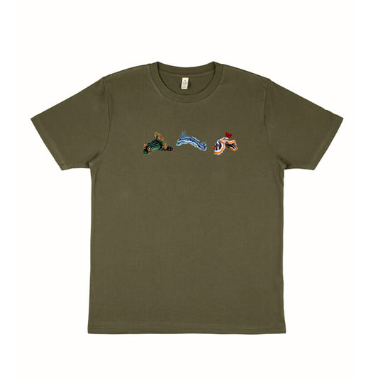 Unisex T Shirt - Nudibranch Trio on army green