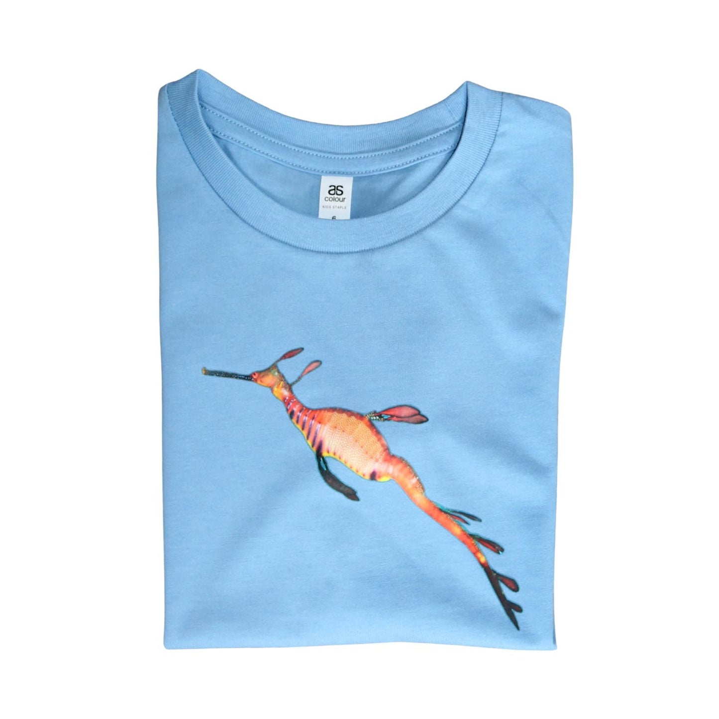 Kids T Shirt - Weedy Seadragon on Blue - Benni Marine Designs