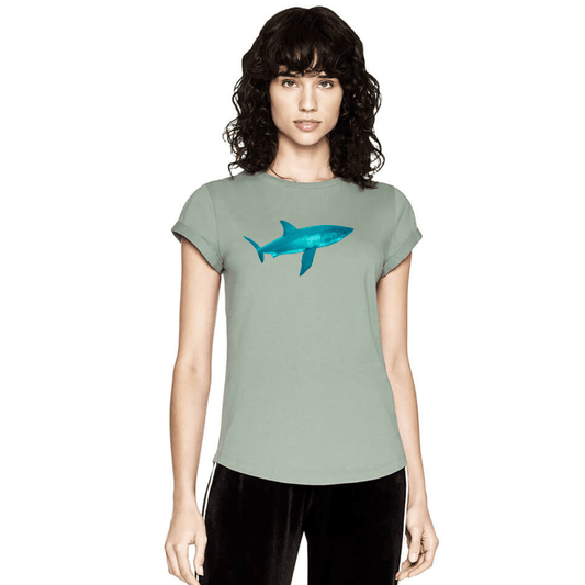Ladies T Shirt - Shark on Sage Green - Benni Marine Designs