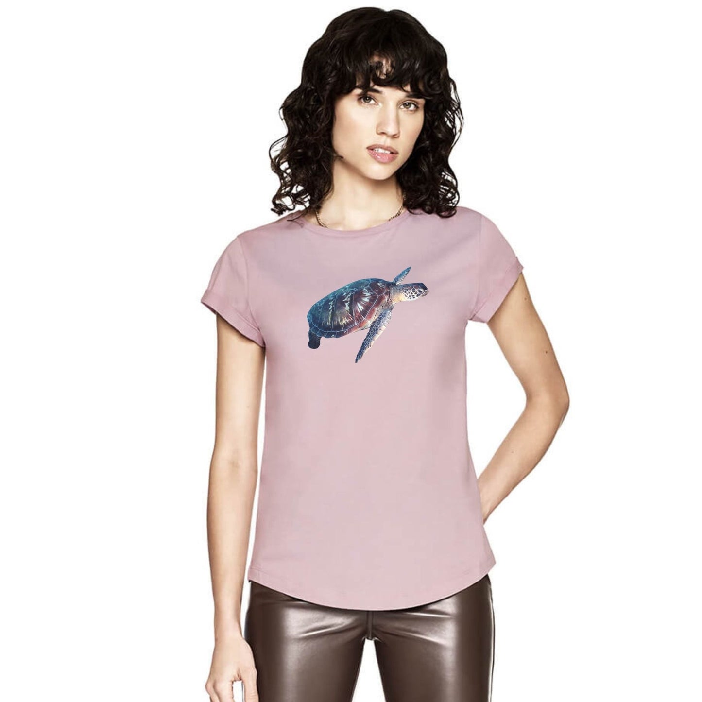 Ladies T Shirt - Turtle on Dusty Pink - Benni Marine Designs