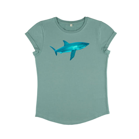 Ladies T Shirt - Shark on Sage Green