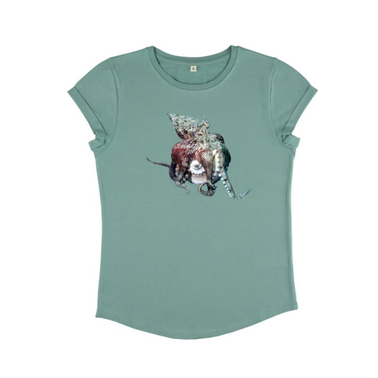 Ladies T Shirt - Octopus on Sage Green