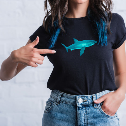 Ladies T Shirt - Shark on Navy