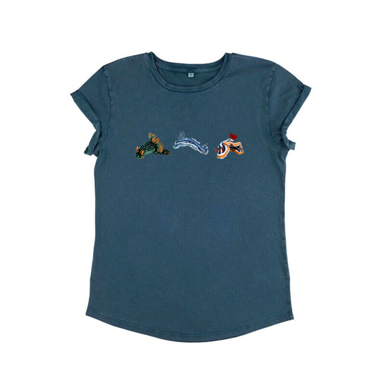 Ladies T Shirt - Nudibranch Trio on Denim