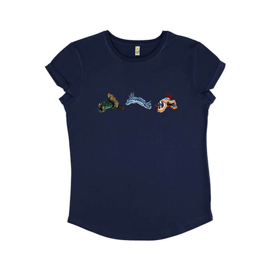 Ladies T Shirt - Nudibranch Trio on Navy