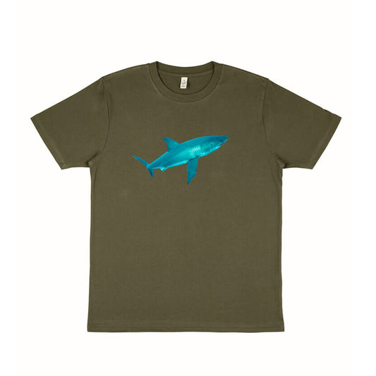 Unisex T Shirt - Shark on Army Green