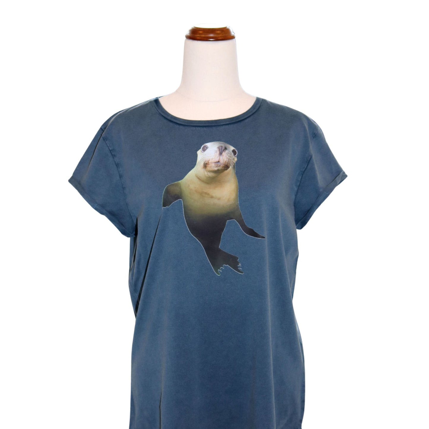 Ladies T Shirt - Sealion Portrait on Denim