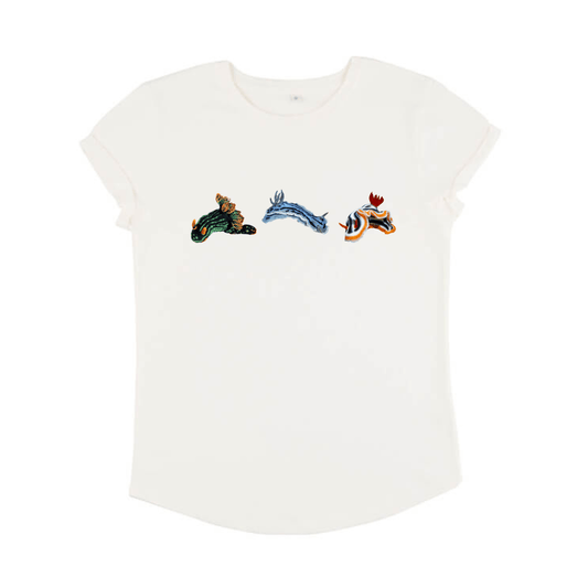 Ladies T Shirt - Nudibranch Trio on White - Benni Marine Designs