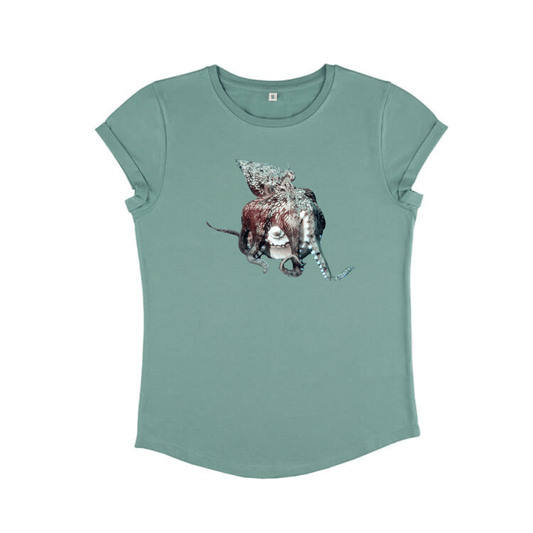 Ladies T Shirt - Octopus on Sage Green - Benni Marine Designs