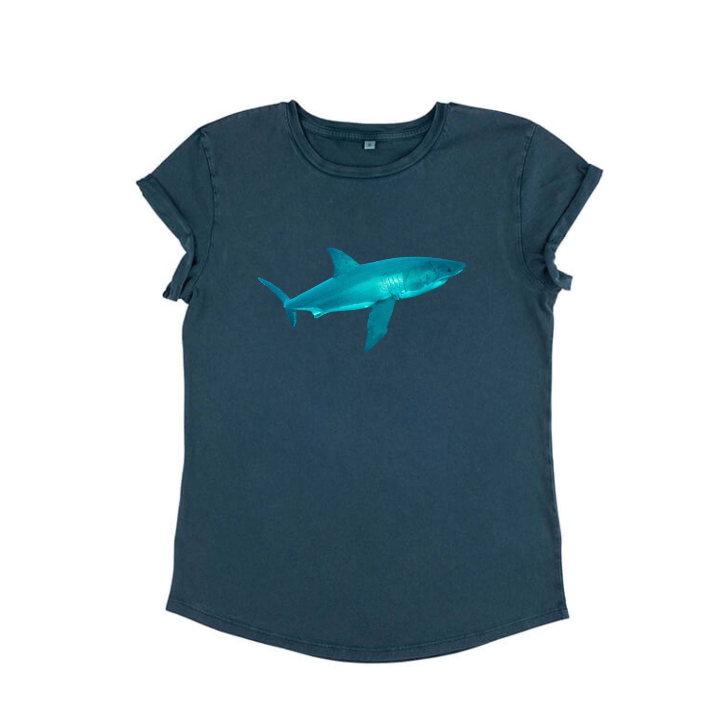 Ladies T Shirt - Shark on stone washed denim - Benni Marine Designs