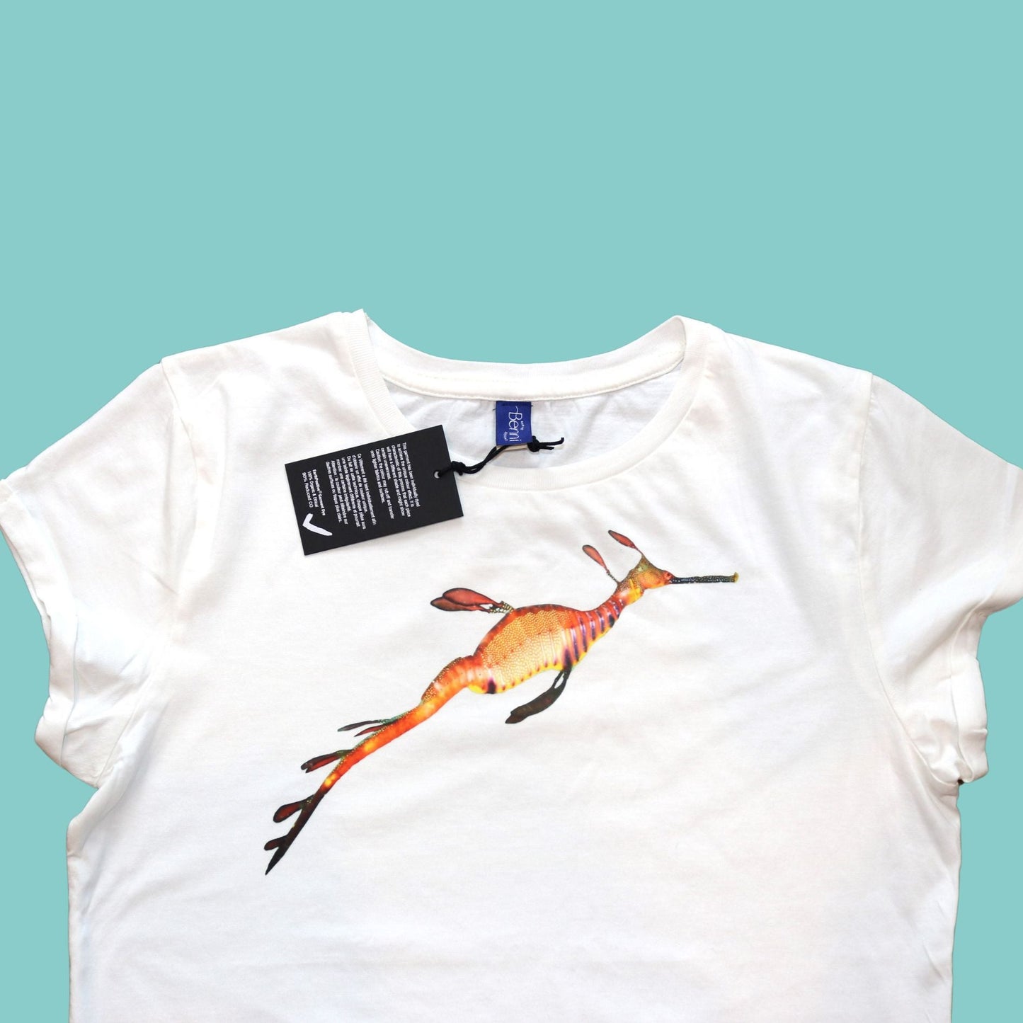 Ladies T Shirt - Weedy Seadragon on White - Benni Marine Designs